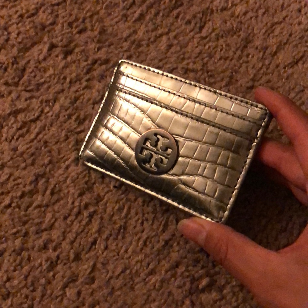 Tory Burch cardholder pewter with gunmetal logo